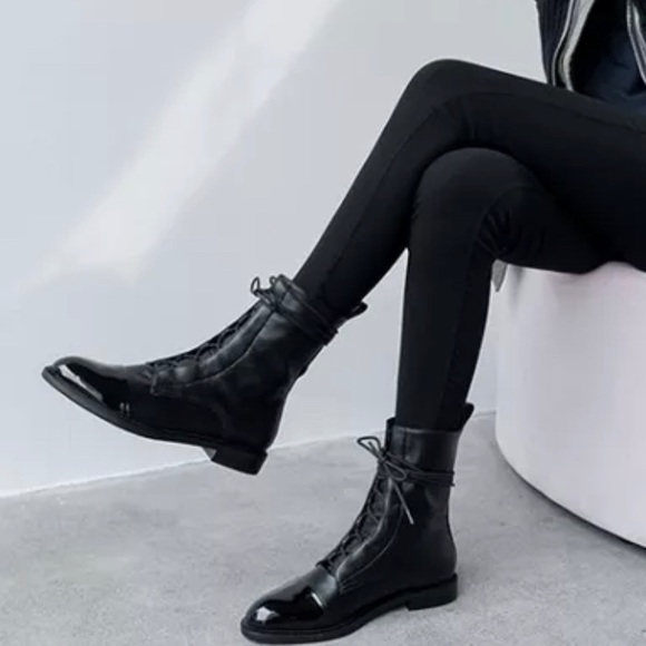 RESTOCKED! Milano Black Leather Lace Up Brogue Boots - Picture 6 of 12
